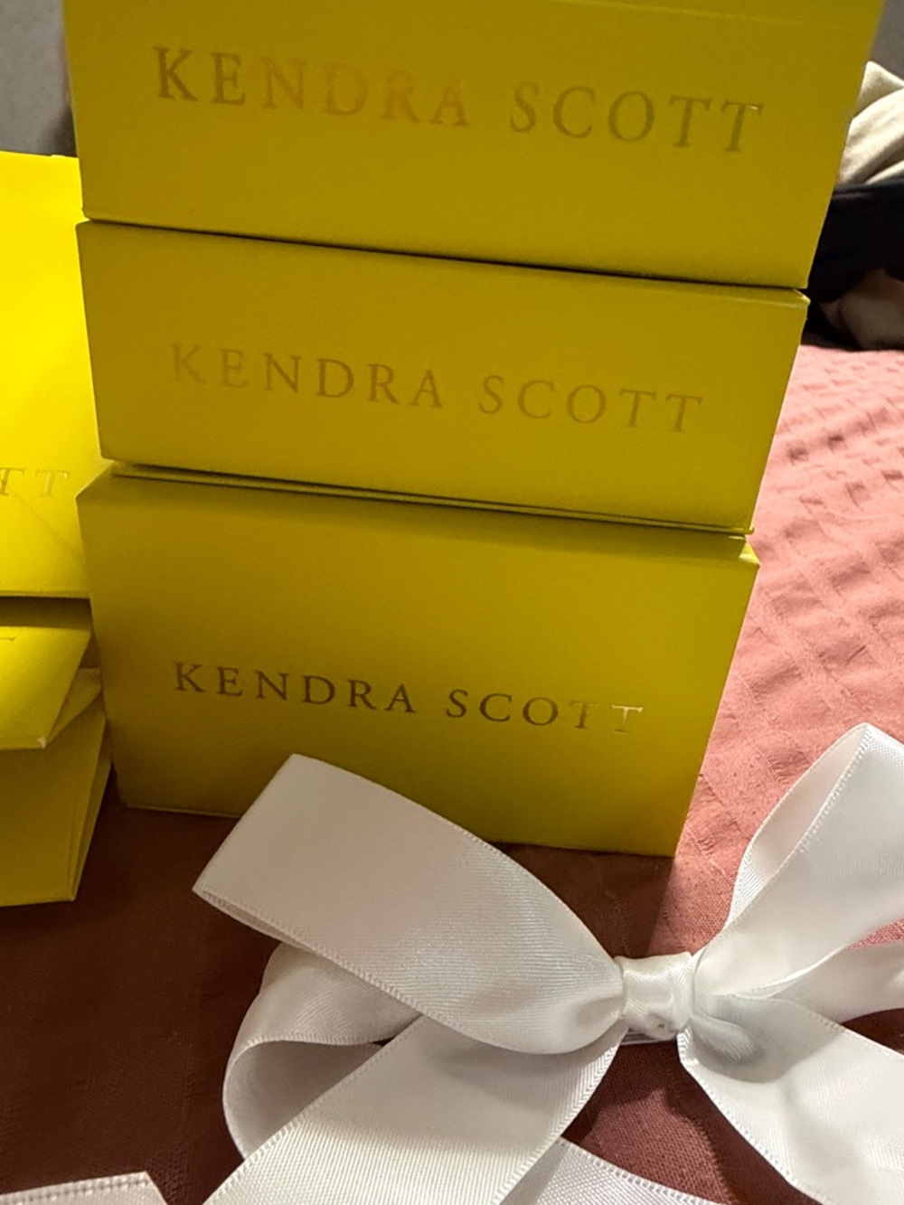 Kendra Scott Bright Yellow Jewelry Boxes with White Ribbons and Gift Bags - Picture 10 of 14